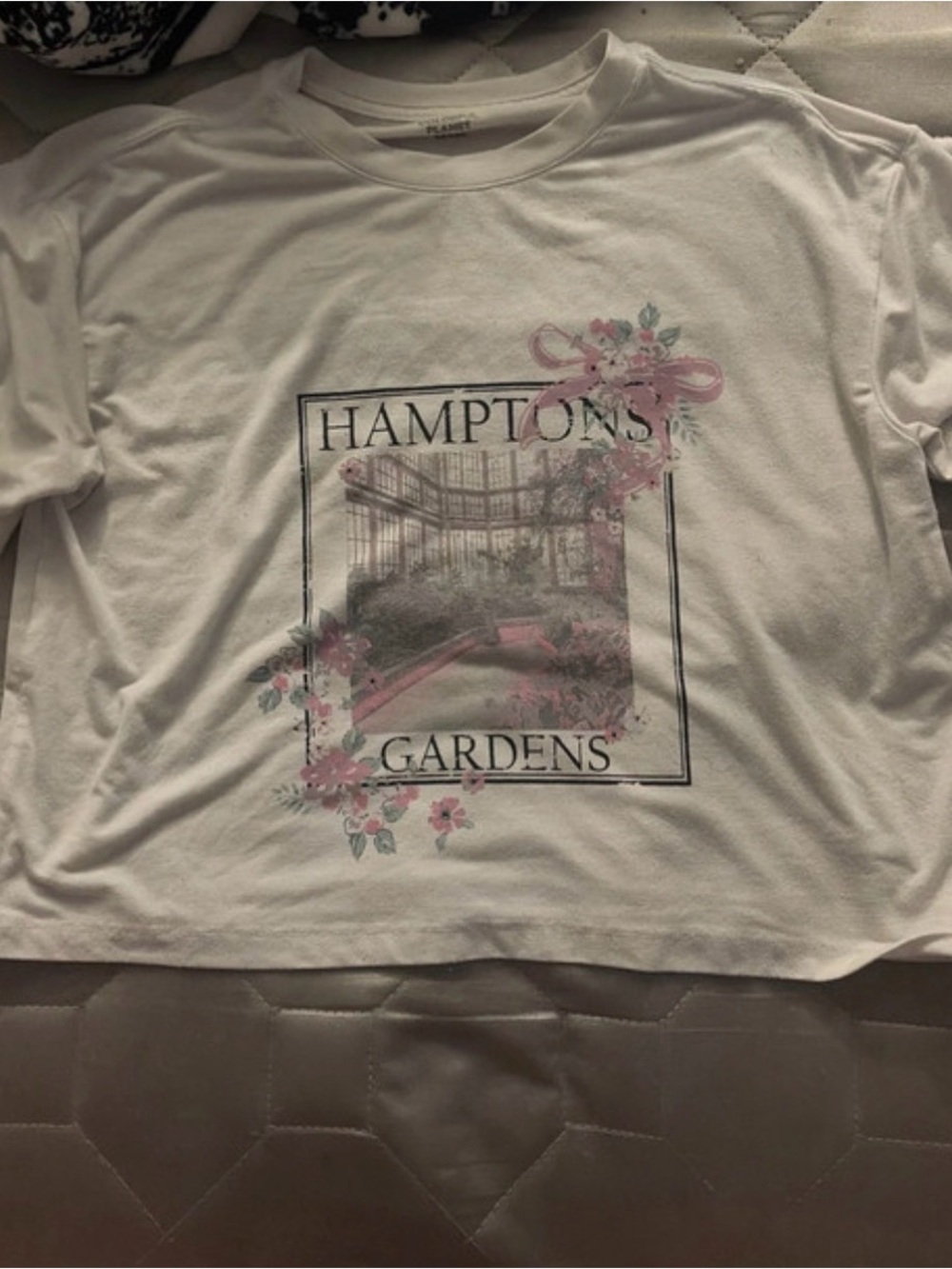 Colorful planet White 'Hamptons Gardens' Graphic Tee with Pink Floral Accents